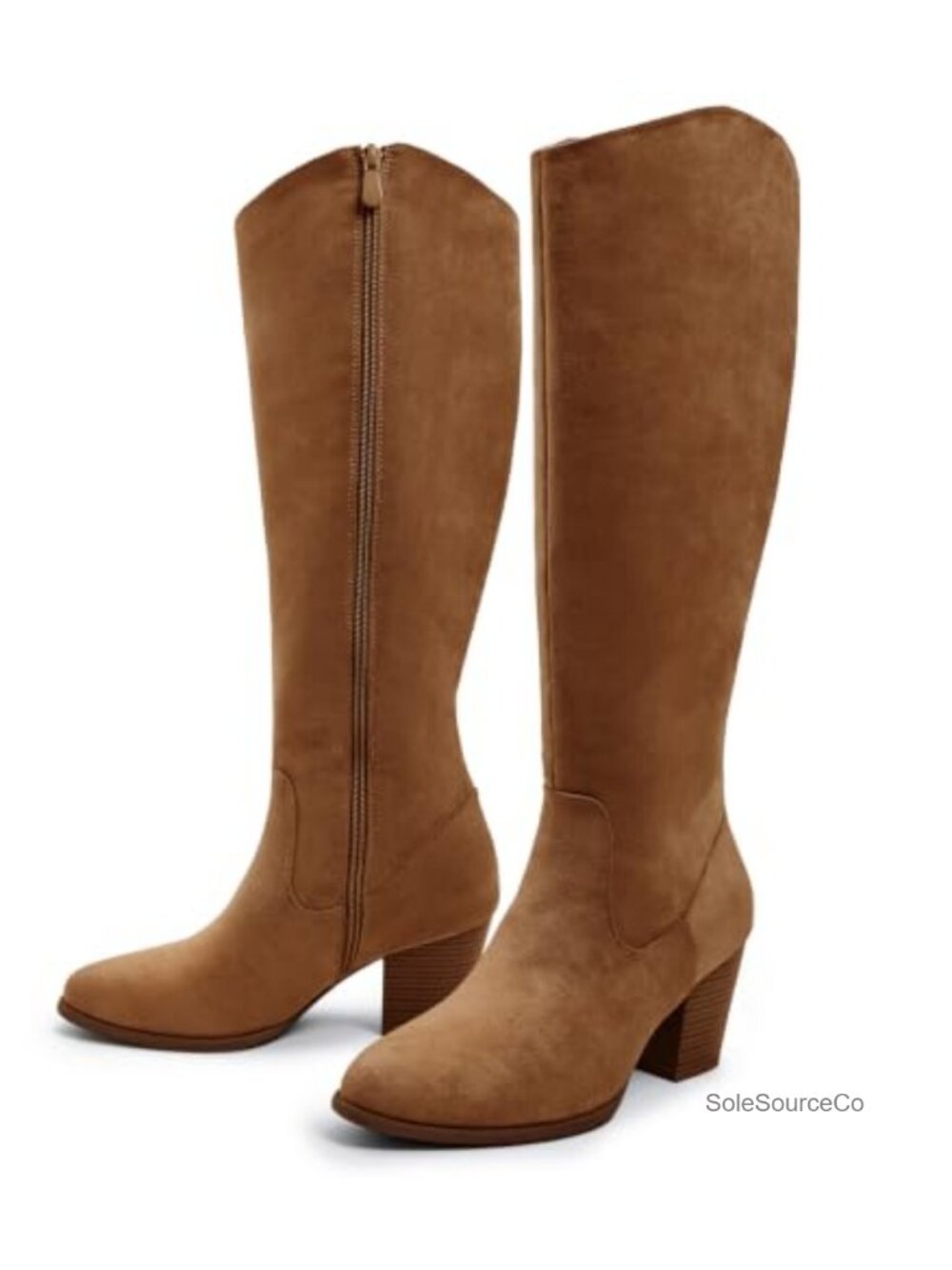 Women's Knee High Boots Pointed Toe Chunky Heel Faux Suede Side Zipper